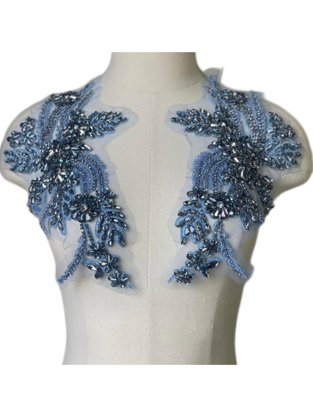 Light Blue Rhinestone Appliques for Dress & Suits | Sparkly Trim Patches for